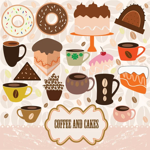 Café e bolos — Vetor de Stock