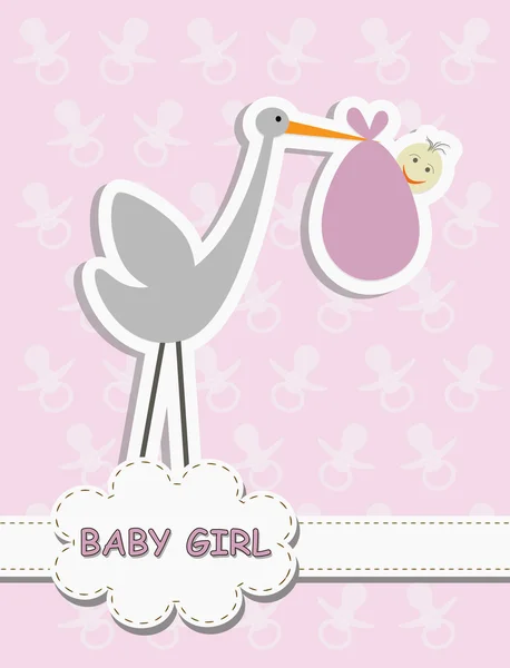It's a Baby Girl, stork with a baby — Stock Vector