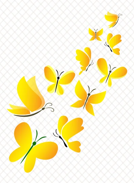 Yellow butterflies on white background — Stock Vector