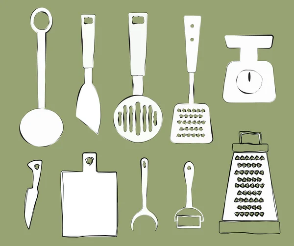Ustensiles de cuisine design à main levée — Image vectorielle