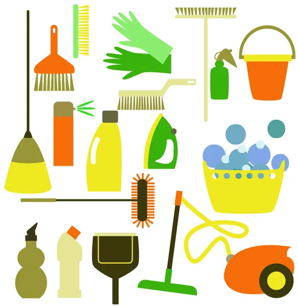 Cleaning tools on the white background — Stock Vector