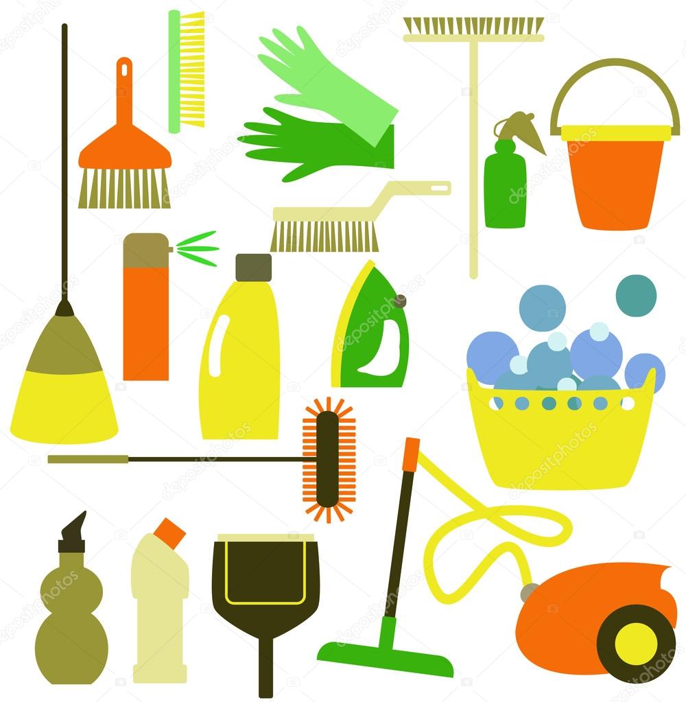 Cleaning tools on the white background