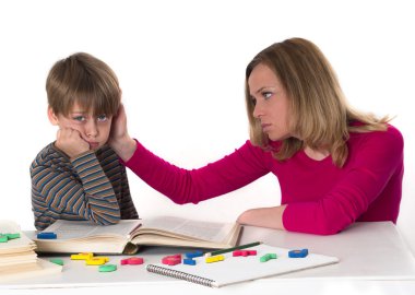 Mother calms her son clipart