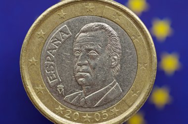 İspanyol euro madeni para ile Avrupa Birliği bayrağı
