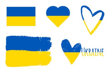 Flag of Ukraine. Hand drawn Ukrainian flag. I love Ukraine. Heart. Vector illustration