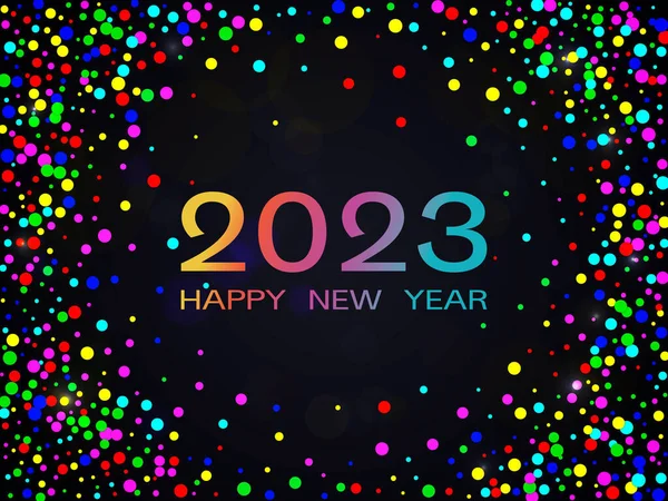 2023 Happy New Year Colorful Numbers Text Confetti Isolated Dark —  Fotos de Stock