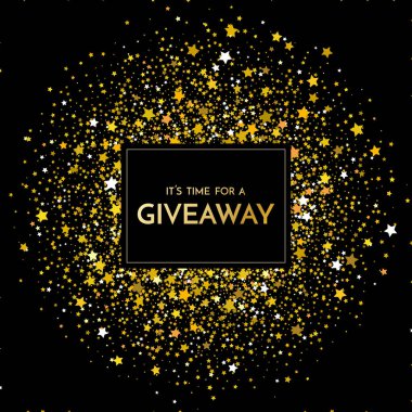 Time for a giveaway - banner template. It s time for a Giveaway phrase on dark glitter background. Christmas and New Year giveaway - holiday baner template. Vector illustration.
