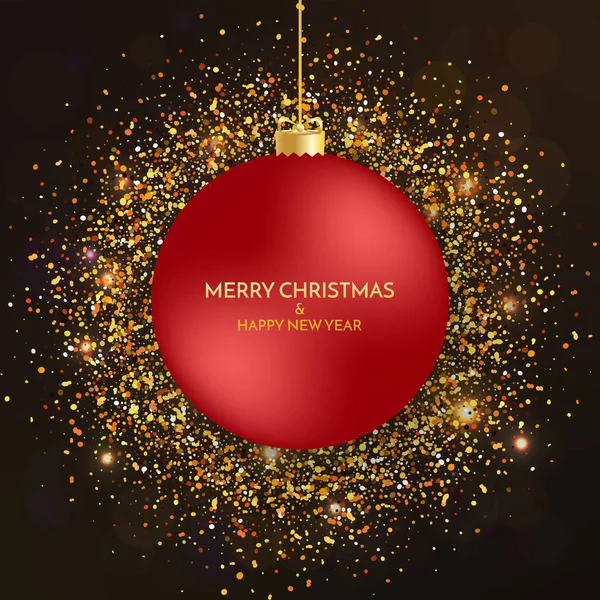 Merry Christmas Greeting Card Merry Christmas Phrase Red Christmas Ball — Zdjęcie stockowe