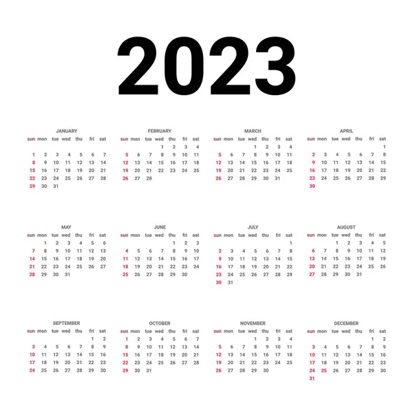 Calendar 2023 Template Tradicional Calendar Calendar Starts Sunday Vector Illustration — Archivo Imágenes Vectoriales