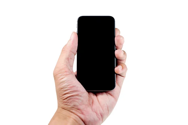 Hand met mobiele telefoon op isolaat — Stockfoto