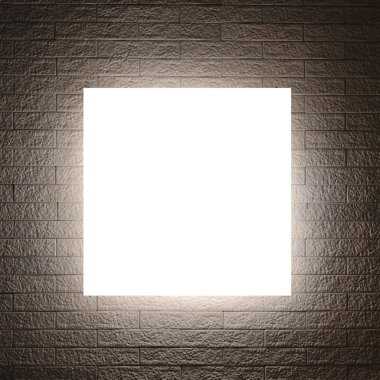 Beyaz işareti ve aydınlatma tasarımı modern tuğla duvar