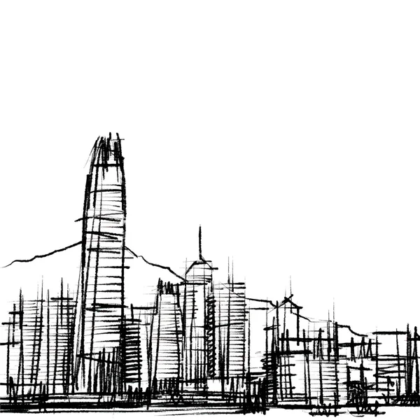 Kontorbygning i Hongkong: skitsebog – Stock-vektor