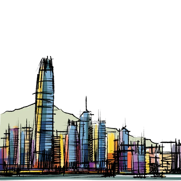 Kancelářská budova v Hongkongu: skicář — Stockový vektor