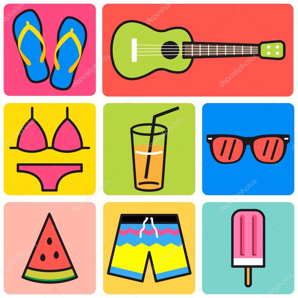 colorful summer icon,go to the beach set