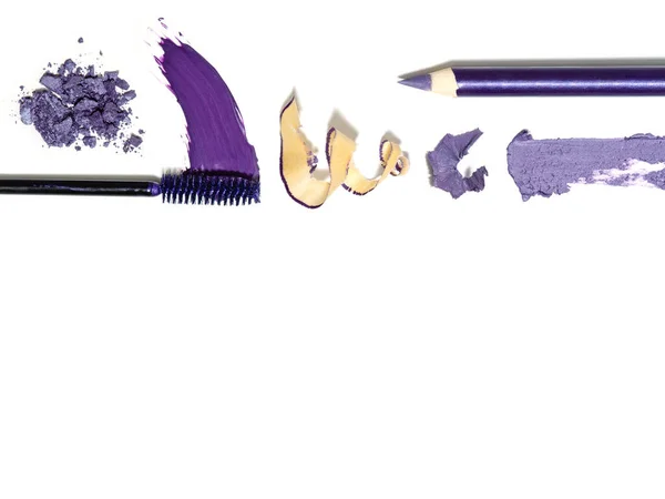 Vista Superior Maquiagem Manchada Produtos Cosméticos Dispostos Como Uma Borda — Fotografia de Stock