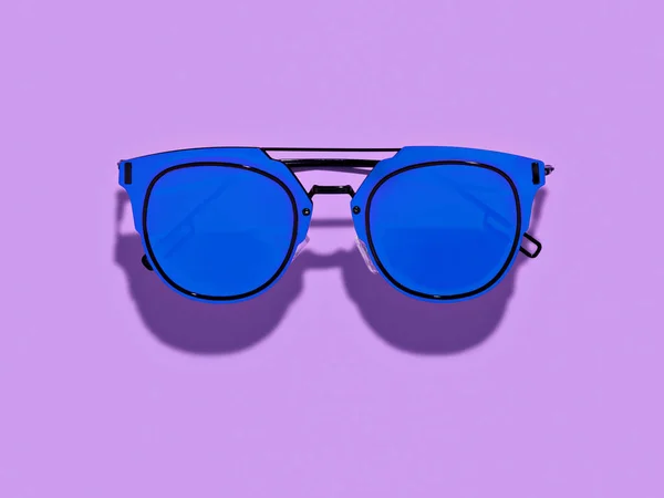 Fashionable Retro Shape Sunglasses Blue Lenses Placed Purple Background Minimalist — ストック写真