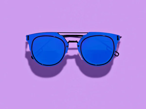 Fashionable Retro Shape Sunglasses Blue Lenses Placed Purple Background Minimalist — Stock Photo, Image