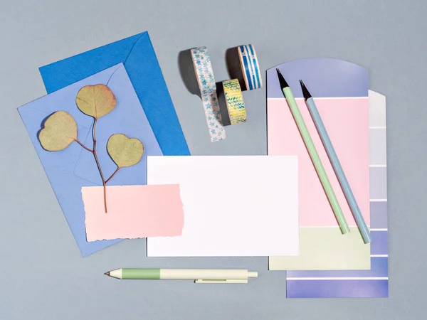Marine Style Mockup Colour Samples Palette Office Supplies Artist Designer — стоковое фото