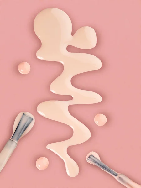 Perfect Neutral Beige Nail Polish Spilled Pink Background Two Applicator — Foto Stock