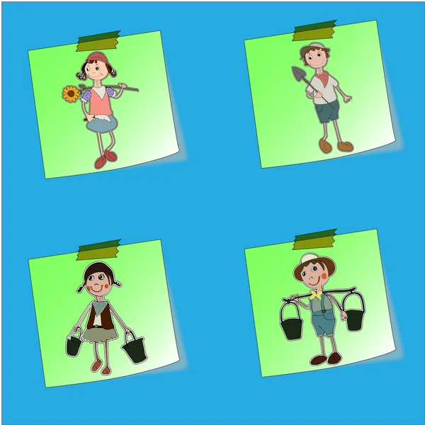 Kağıt Not çıkartmaları bahçıvan karikatür.