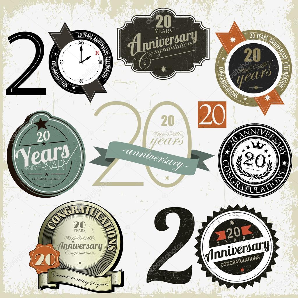 20 years anniversary signs and cards vector design