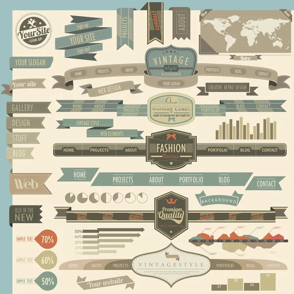 En-têtes et éléments de navigation de style vintage rétro — Image vectorielle