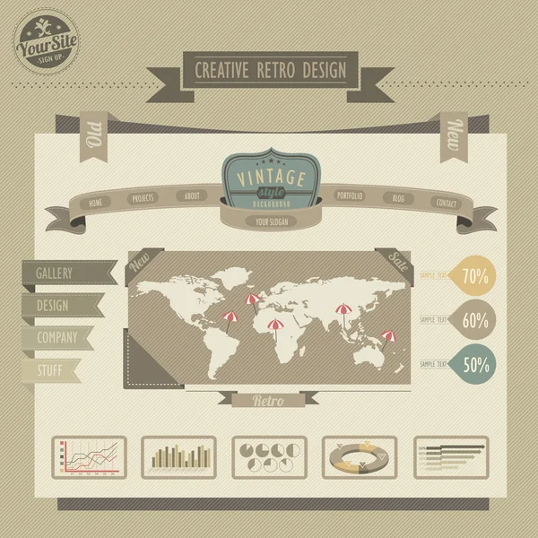 Sitio web de estilo vintage retro — Vector de stock