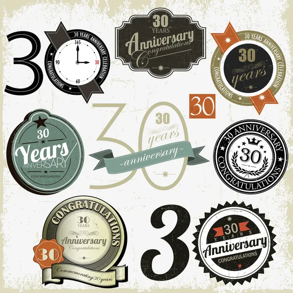 30 ans signes et cartes anniversaire design vectoriel — Image vectorielle