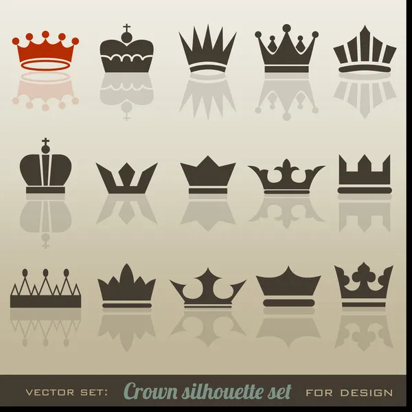 Crown collection and silhouette set — 스톡 벡터