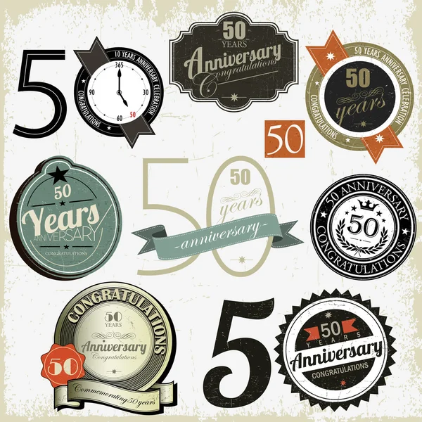 50 років ювілейні знаки та картки Векторний дизайн — стоковий вектор