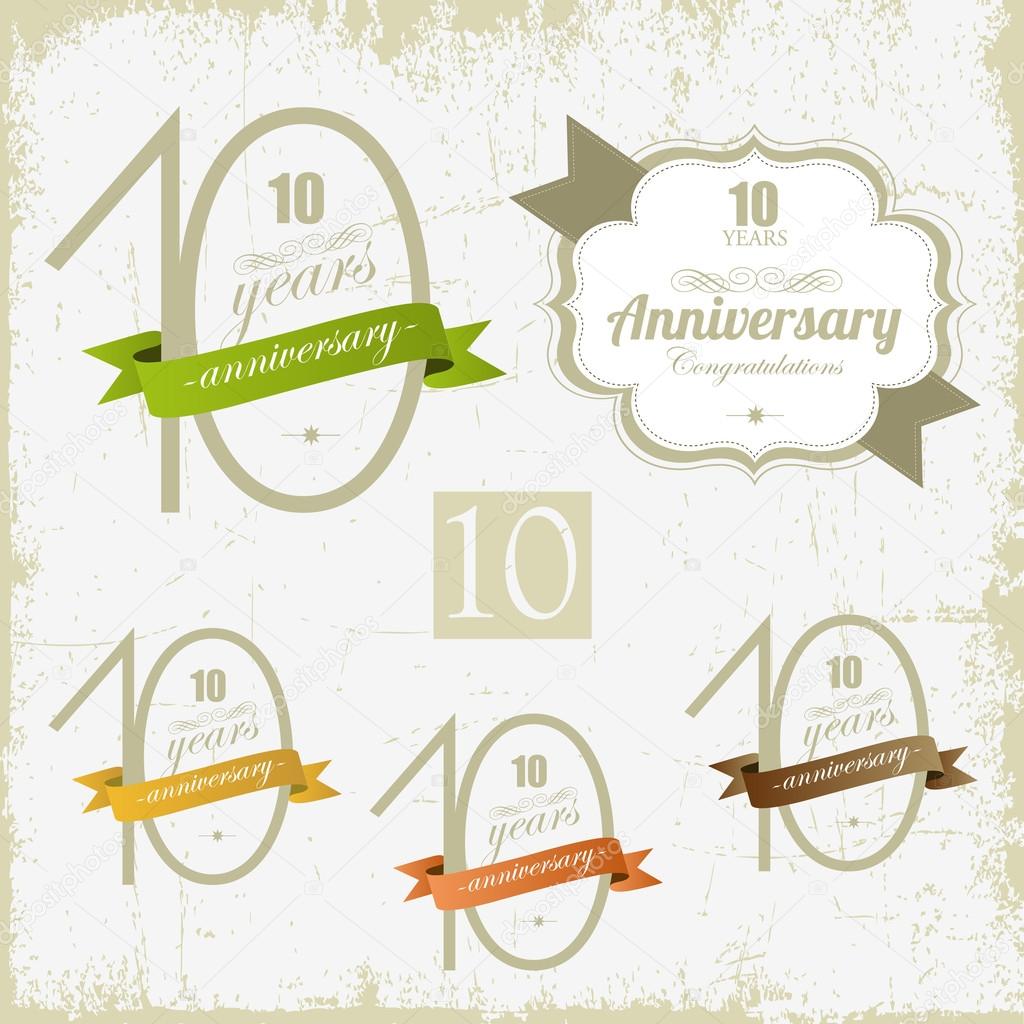 10 years Anniversary signs and cards vector design