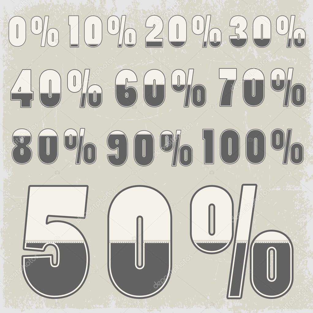 Complete set of percent with creative number design
