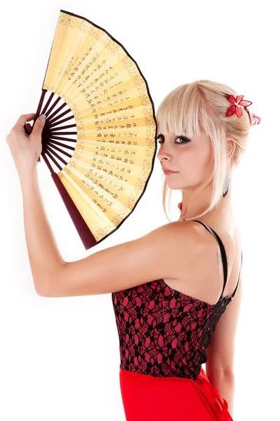 Woman with a fan — Stock Photo, Image