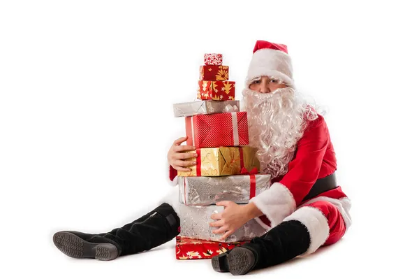 Santa Claus and gifts pyramid — Stock Photo, Image