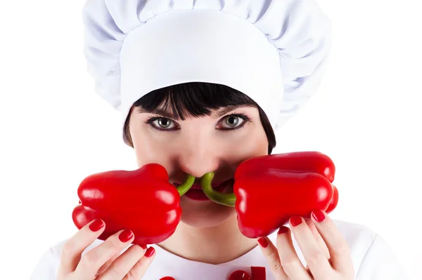 Chef and two red peppers Royalty Free Stock Photos