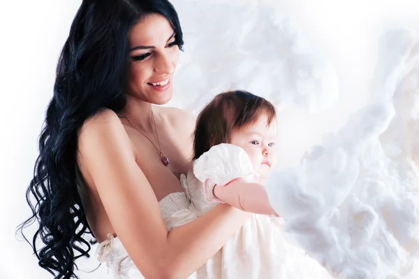 Happy mother with baby over white — Stock Photo, Image