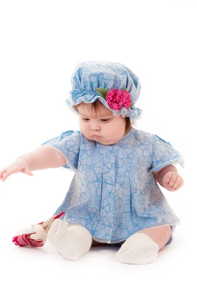 Baby girl in a blue dress — Stock Photo, Image