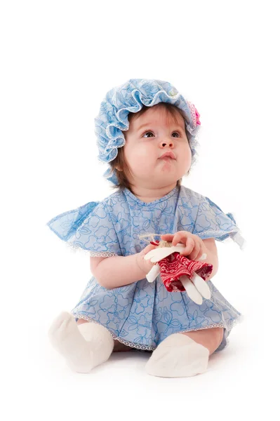 Baby girl in a blue dress — Stock Photo, Image