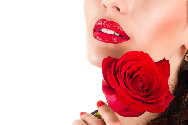 Hermoso maquillaje y lápiz labial modelo de moda —  Fotos de Stock