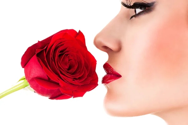Mooie make-up en lippenstift fotomodel — Stockfoto