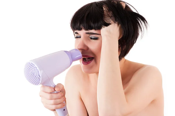 Femme chante dans le sèche-linge — Photo