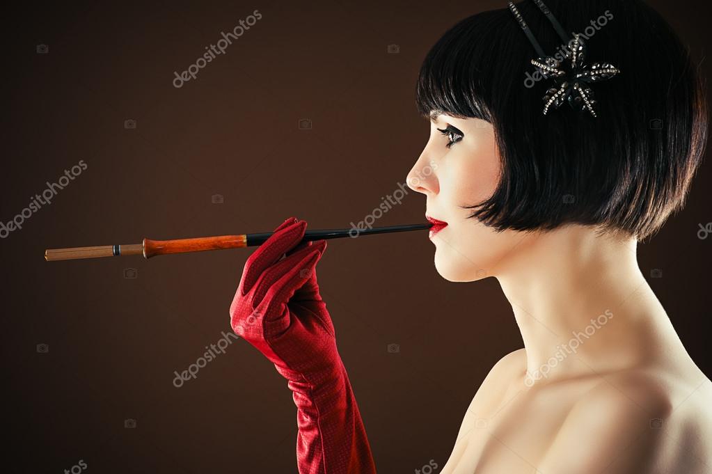 Beauty Retro Woman With Mouthpiece Stock Photo By Dualshock