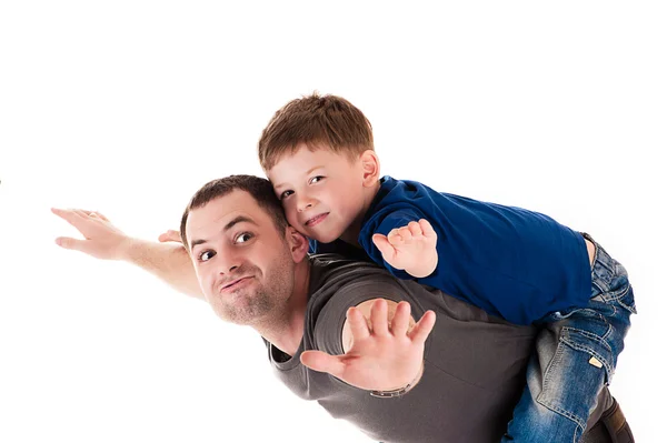Father and son flying — Stock Photo, Image