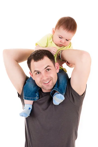 Baby sitting on the neck — Stock Photo, Image