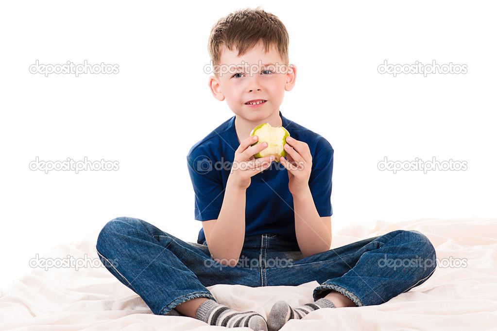 Child biting apple isolated on white Stock Photo by ©Dualshock 45690383
