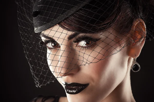 Beautiful Female Model with Black Make up — Stock Photo, Image