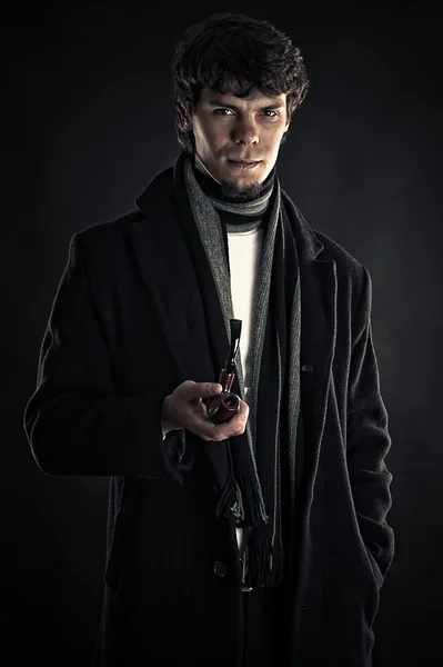 Young man in the image of Sherlock — Stock Photo, Image