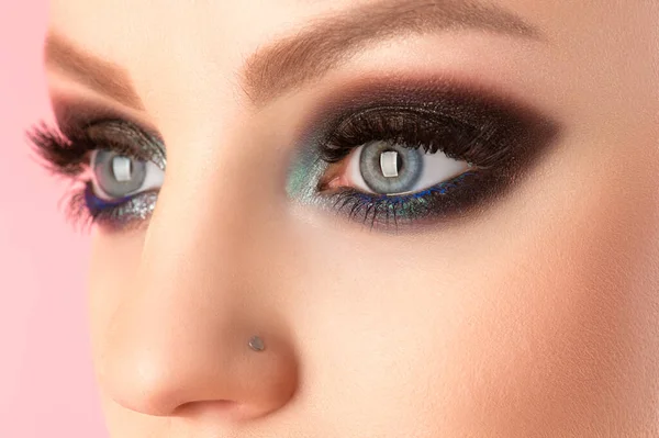 Beautiful Woman Eyes Closeup Black Makeup Stock Photo