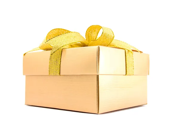 Golden gift box on white background. — Stock Photo, Image