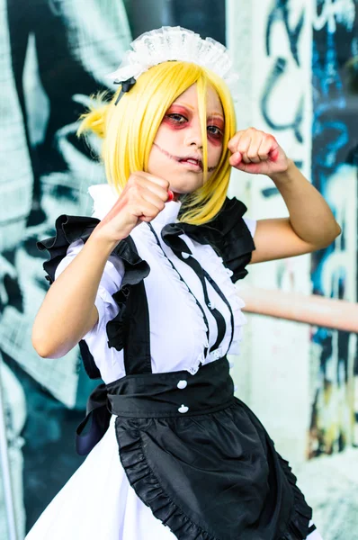 Cosplayer as characters Annie Leonhardt maid version from Attack on Titan in Japan Festa in Bangkok 2013. — Stock Photo, Image